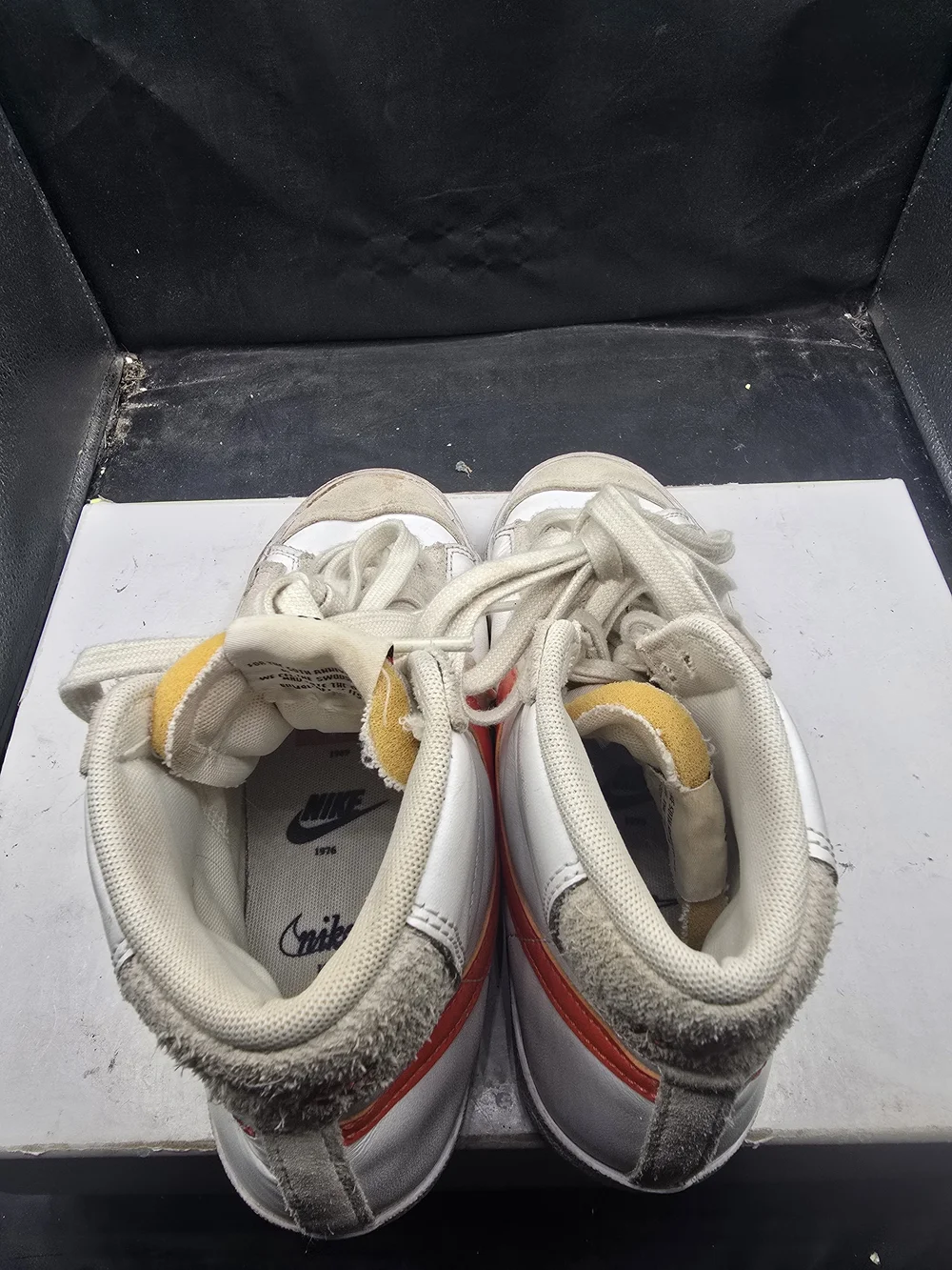 Nike‎ High Top Sneakers in White and Beige with Orange Swoosh